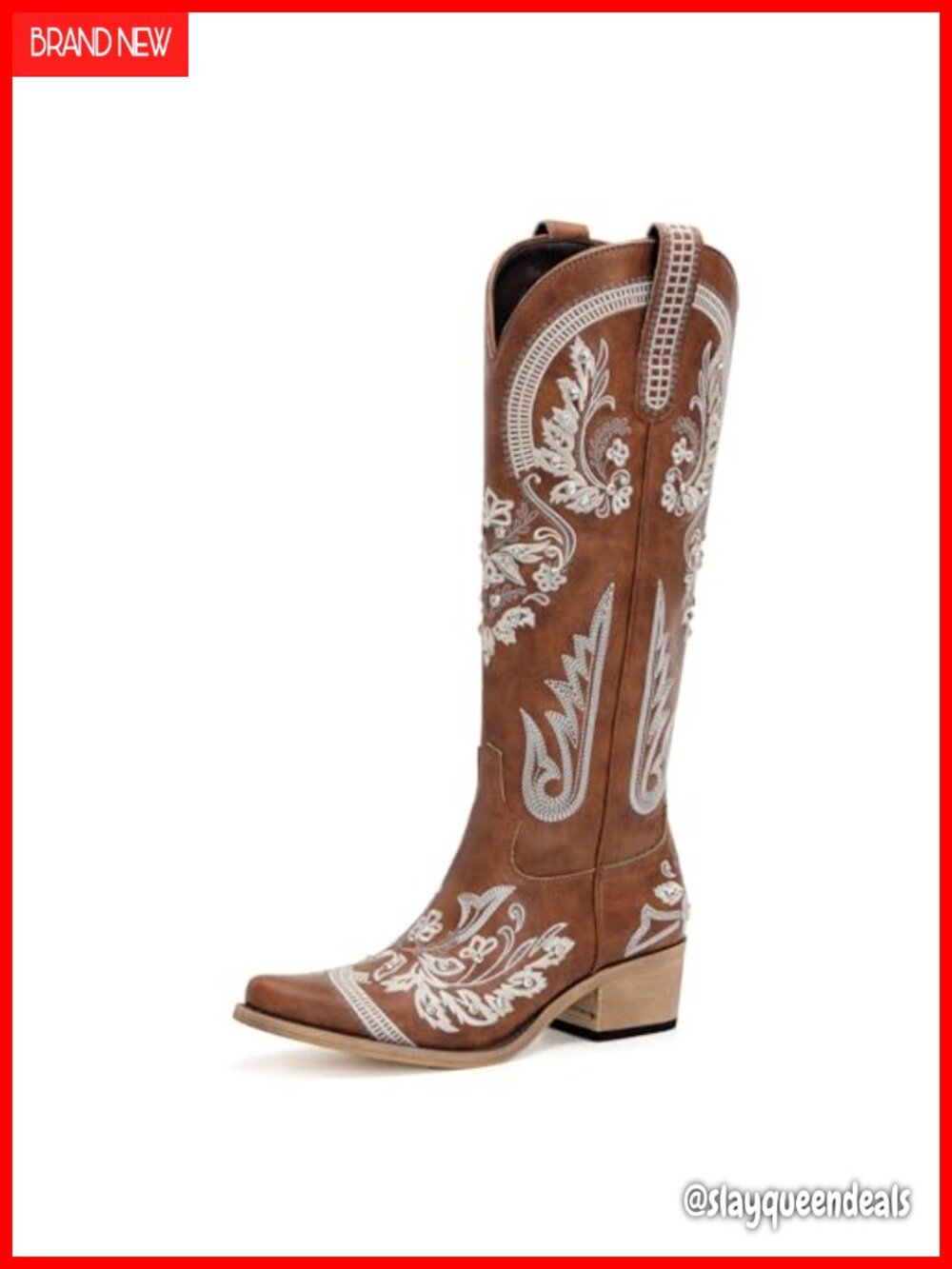Western Cowboy Boots Knee High Rhinestone Embroidery Snip Toe Faux Leather
